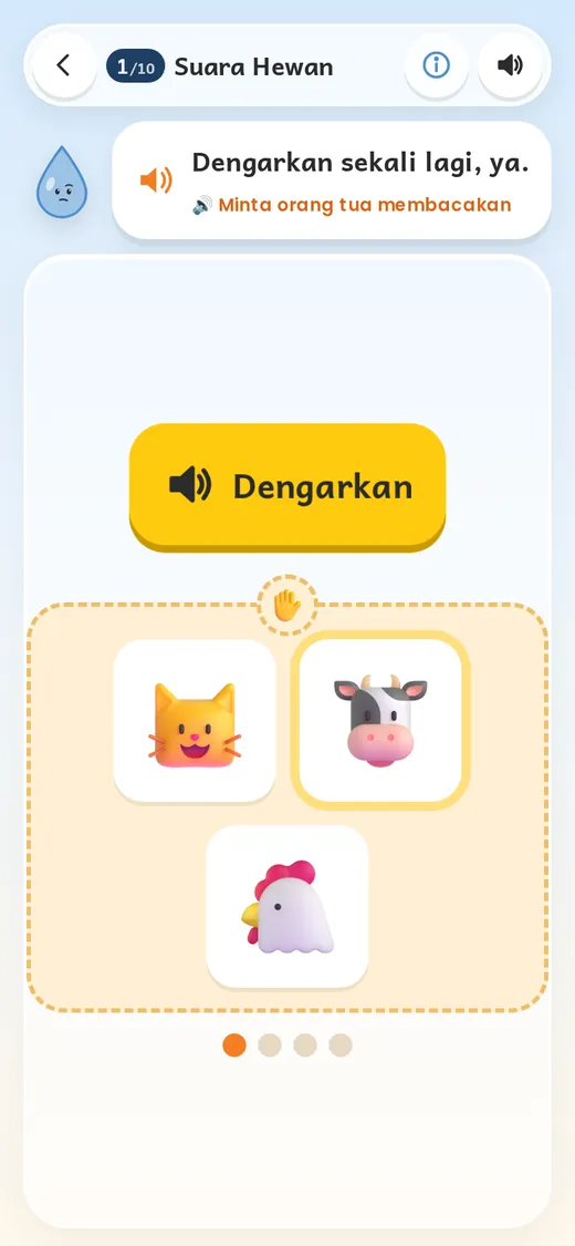 Pesan Dengarkan sekali lagi, ya setelah jawaban belum tepat